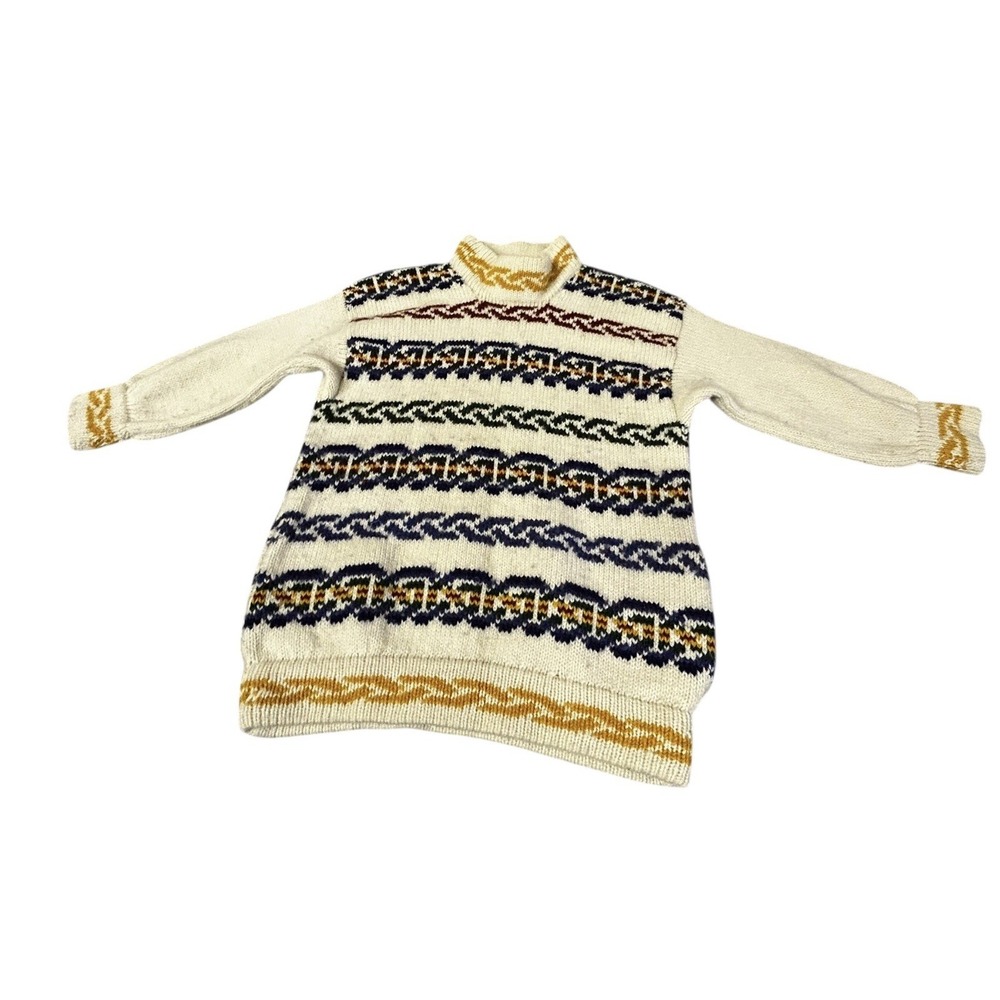 Vintage 100% Wool Sweater made in Scotland for Heather Knits Fair Isle Strips‎